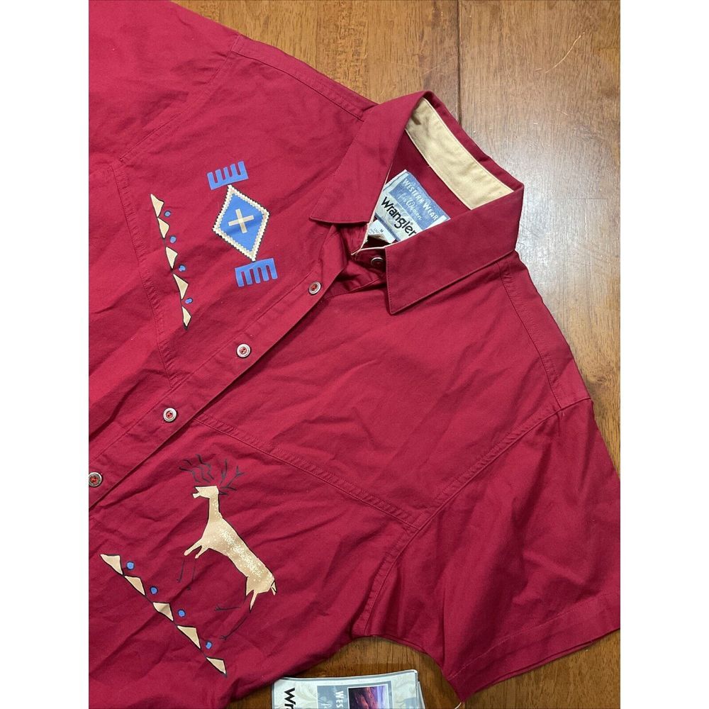 NWT Wrangler Retro Western Wear For Women Medium Button Up Short Sleeve Burgundy